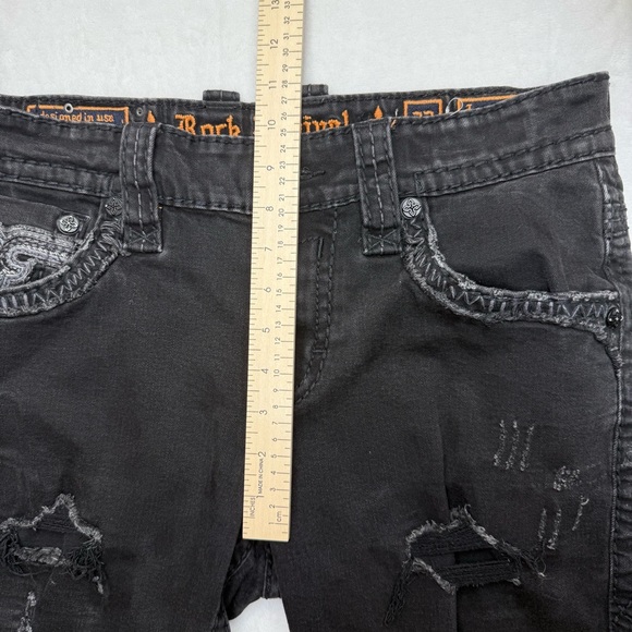 Rock Revival Mens Jean Shorts Size 32 Black Lorenzo Jorts Distressed Embroidery - Picture 8 of 14